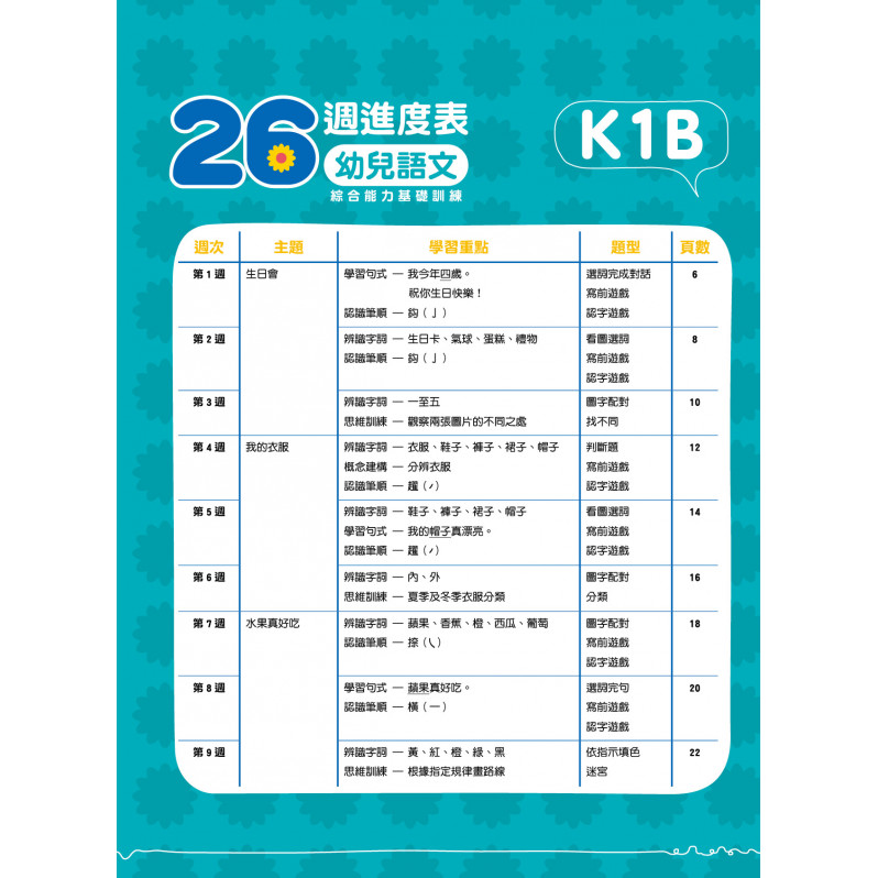 【多買多折】26週學前教育系列：幼兒語文 - 綜合能力基礎訓練 K1B